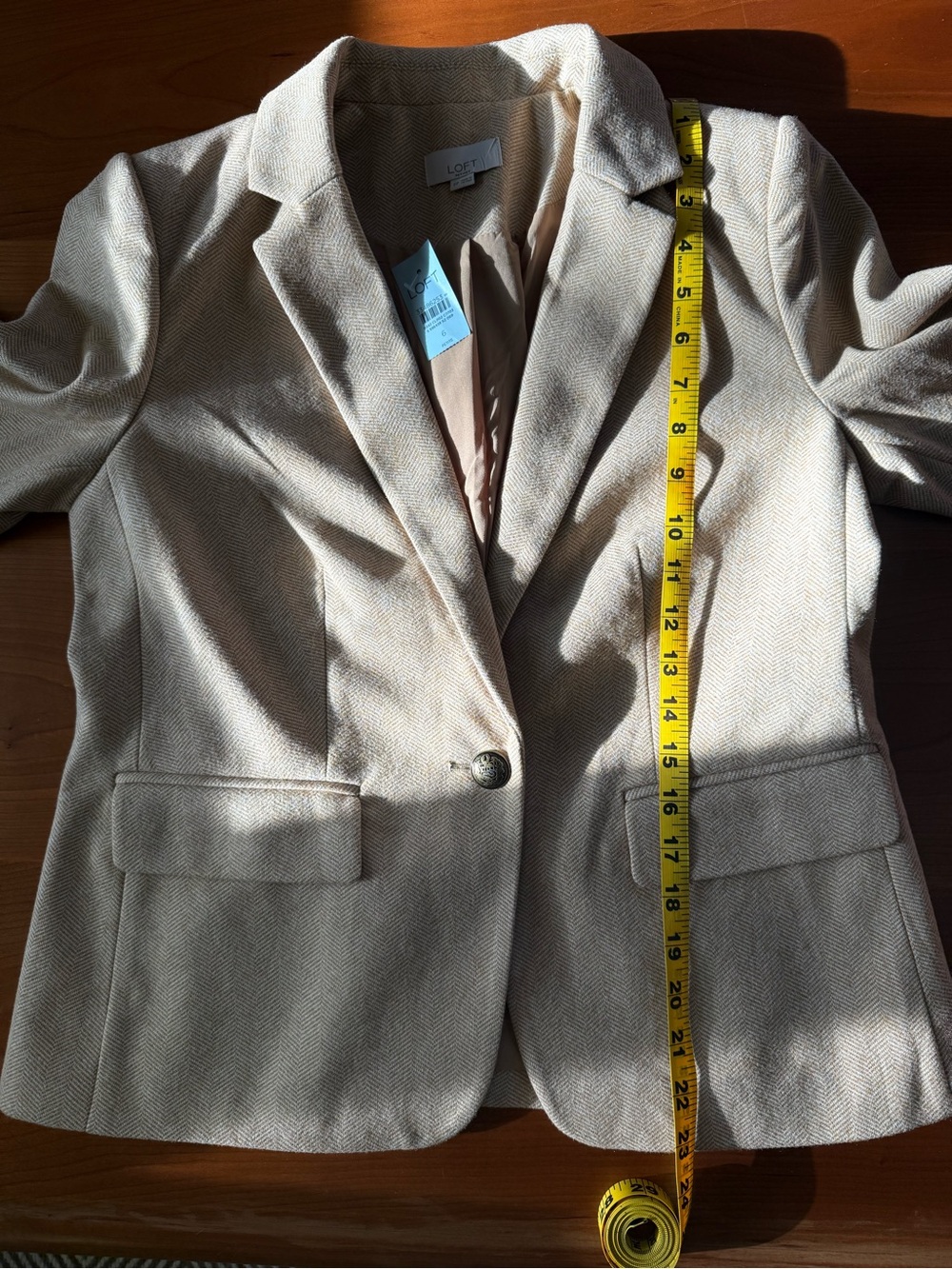 NWT LOFT Classic Beige Herringbone Blazer - Picture 5 of 6